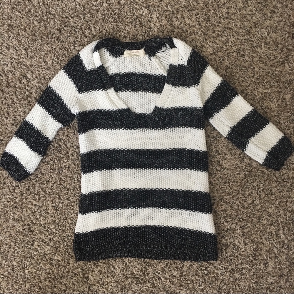 Zara Basic VNeck Sweater with Navy Stripes